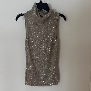 Adrienne Vittadini Silver Sequin Sleeveless Top
